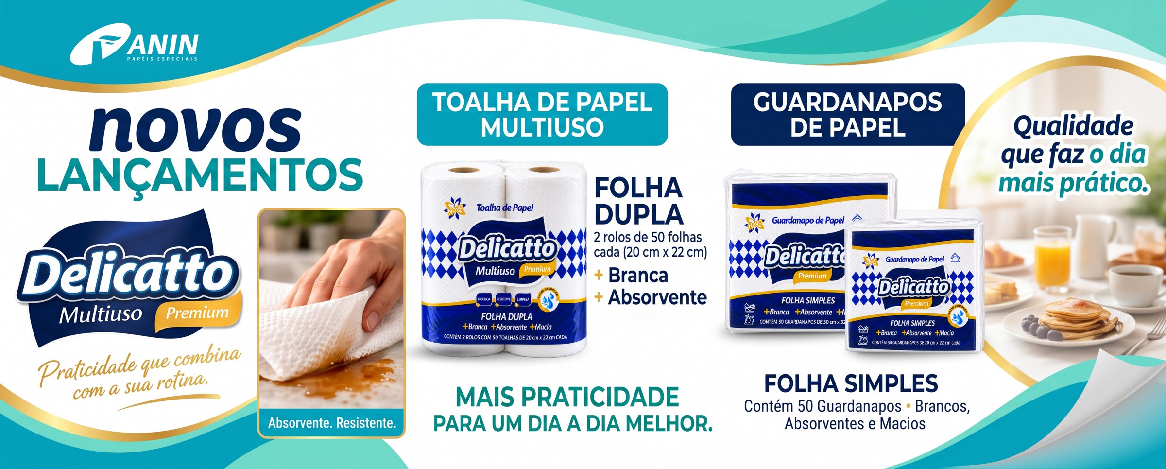 Novos lançamentos Delicatto - Toalha de papel multiuso e guardanapos de papel